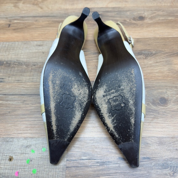 Stuart Weitzman AUTH size 6.5M Chic White and Tan Slingback Heels - Picture 5 of 8